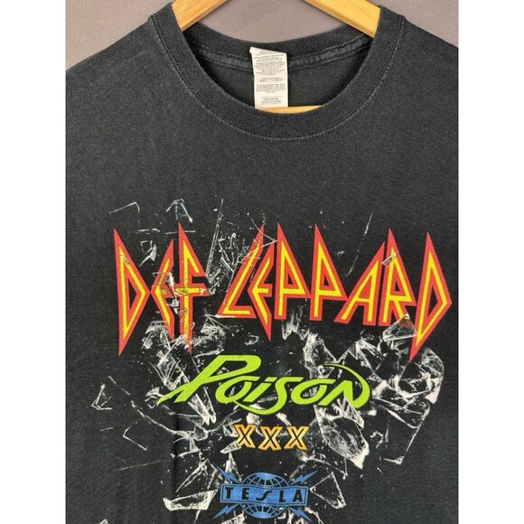 Vintage Y2K Band Tee Concert Def Leppard Poison XXX Tesla Black Shirt Large Tour - Picture 3 of 11
